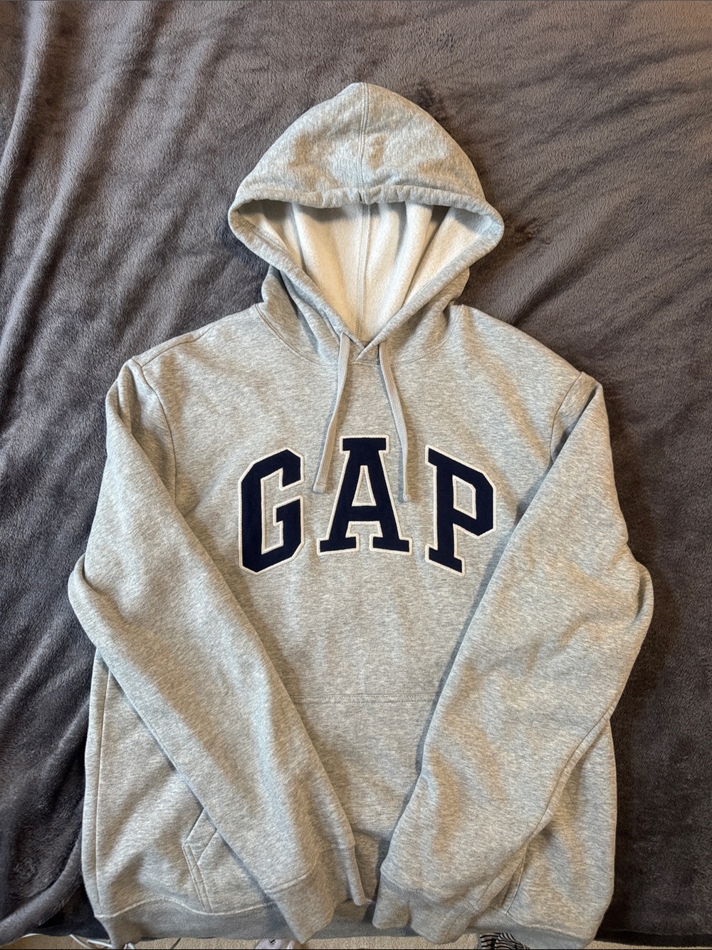 GAP Light Gray Hoodie with Navy Arch Logo